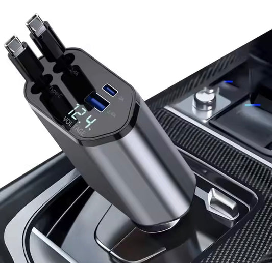 Chargeur de Voiture Rétractable 4 en 1, Alimentation Super Rapide
