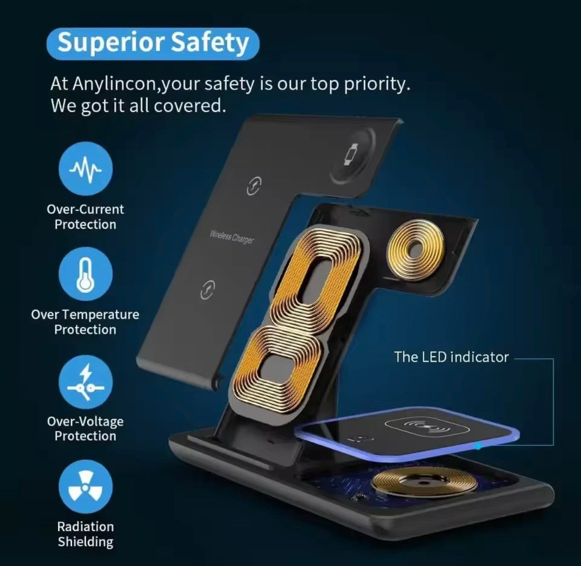 Chargeur Multi-fonctions Sans Fil Pliable 3-en-1