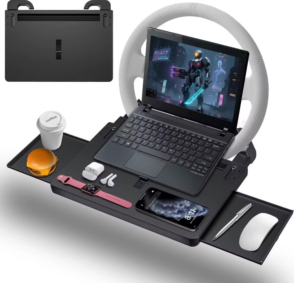 Plateau de bureau pour volant de voiture 2 en 1