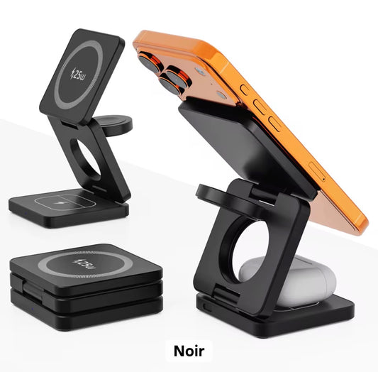 Support de chargeur sans fil magnétique pliable 3-en-1