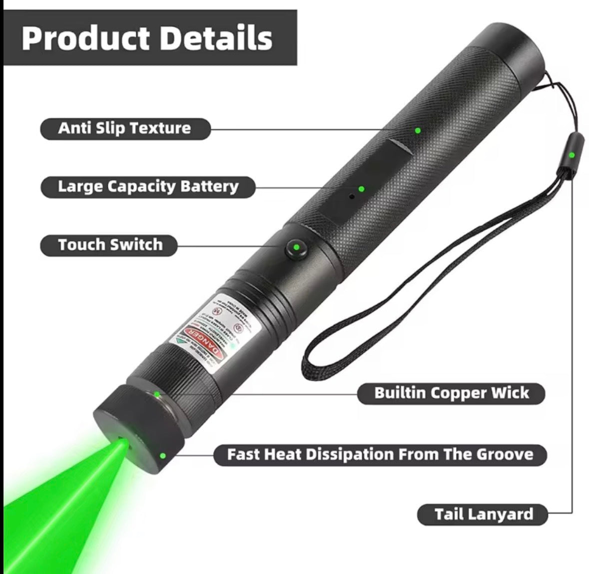 Pointeur laser vert haute puissance rechargeable par
USB