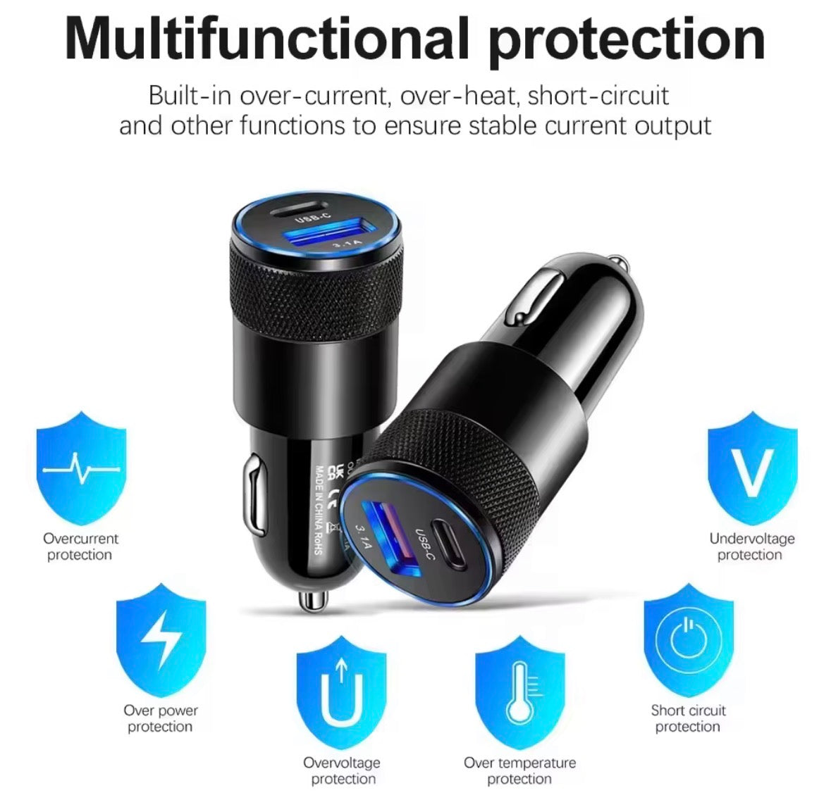 Chargeur de voiture USB mini 18W, chargeur rapide 15W