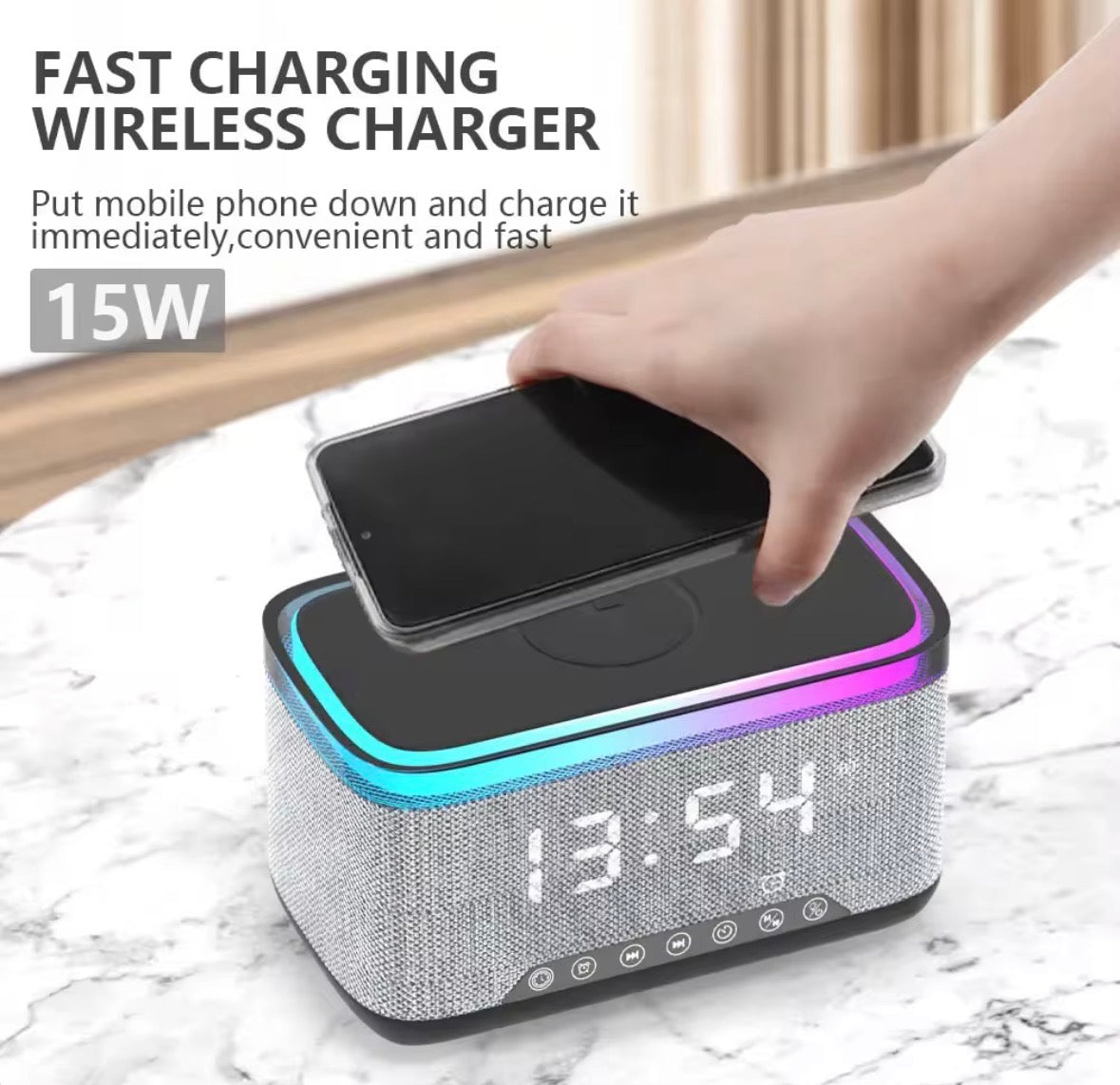 Station de charge reveil sans fil Mindpure 3-en-1, chargeur rapide 15W