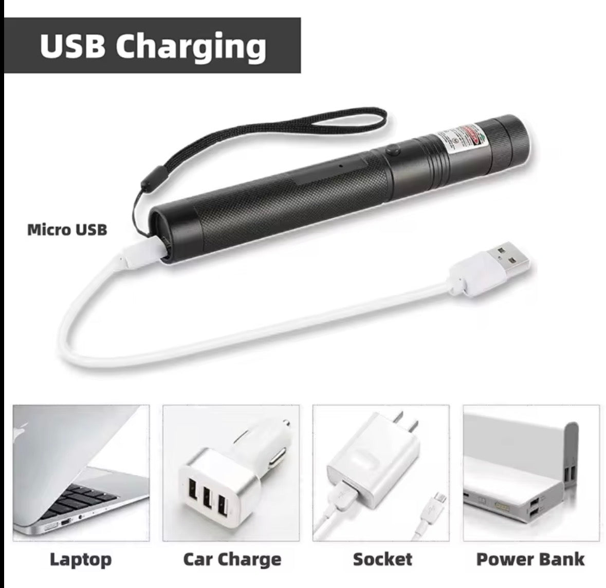 Pointeur laser vert haute puissance rechargeable par
USB