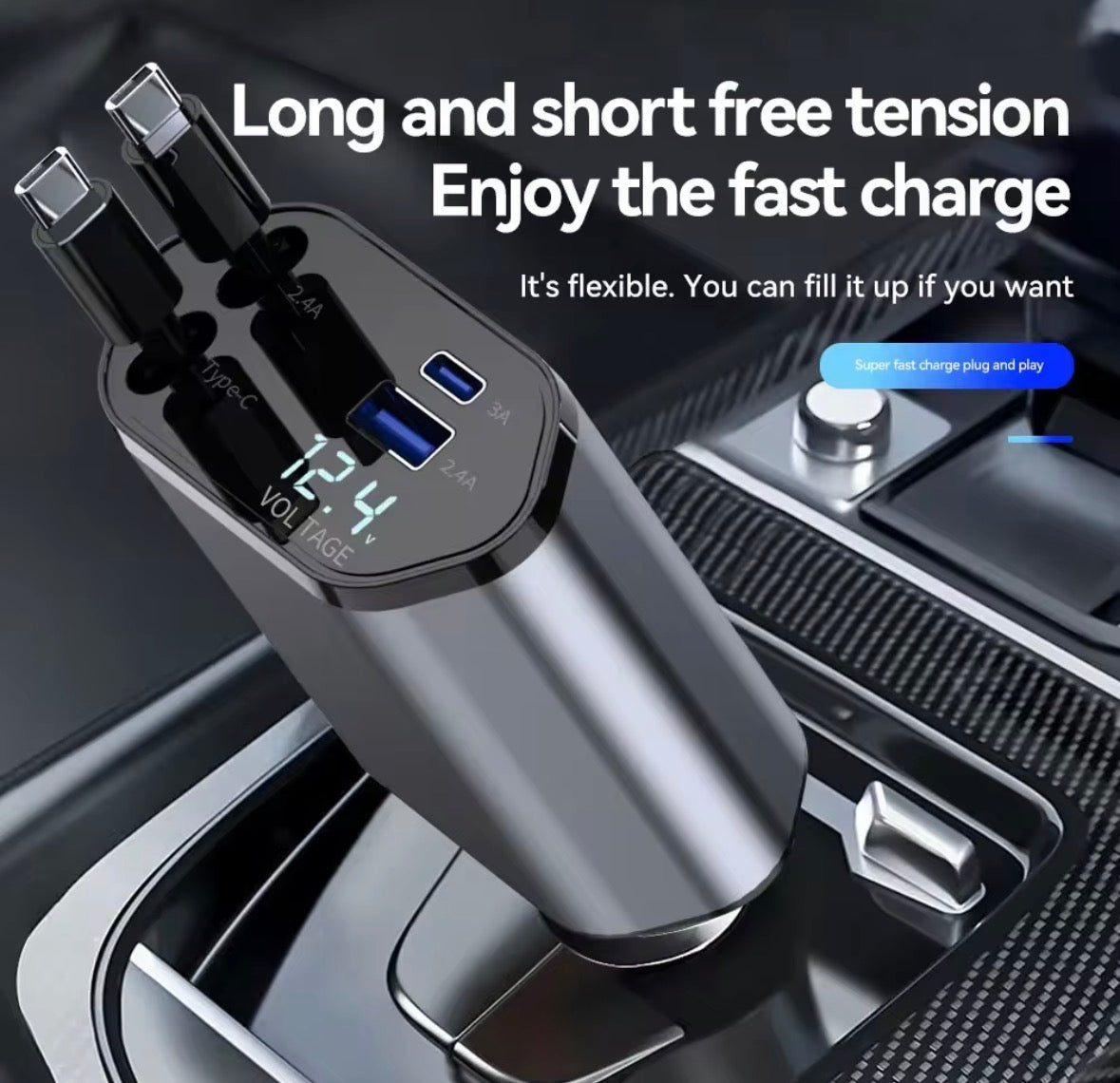Chargeur de Voiture Rétractable 4 en 1, Alimentation Super Rapide
