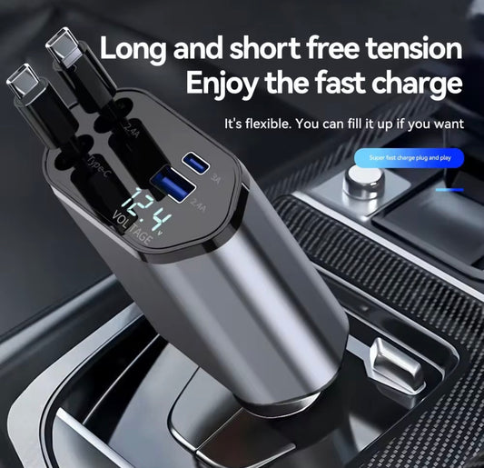Chargeur de Voiture Rétractable 4 en 1, Alimentation Super Rapide