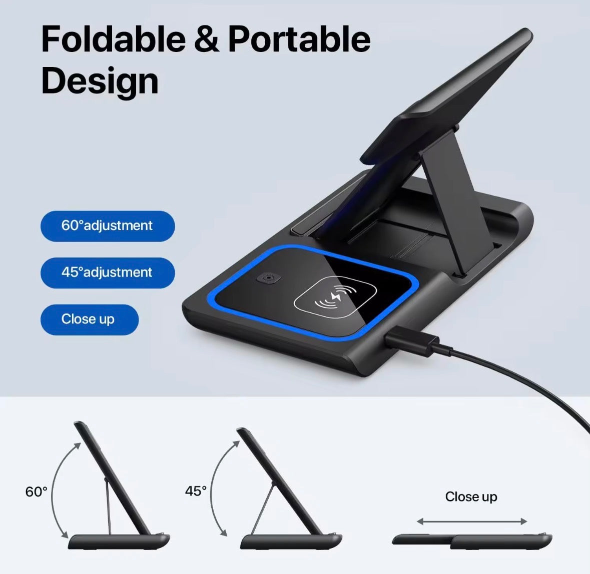 Chargeur Multi-fonctions Sans Fil Pliable 3-en-1