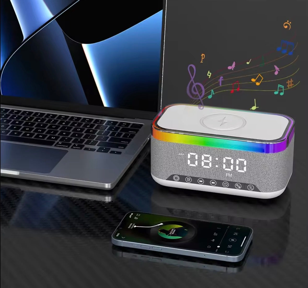 Reveil X Chargeur Sans Fil Adaptateur Multifonction Avec Lampe LED